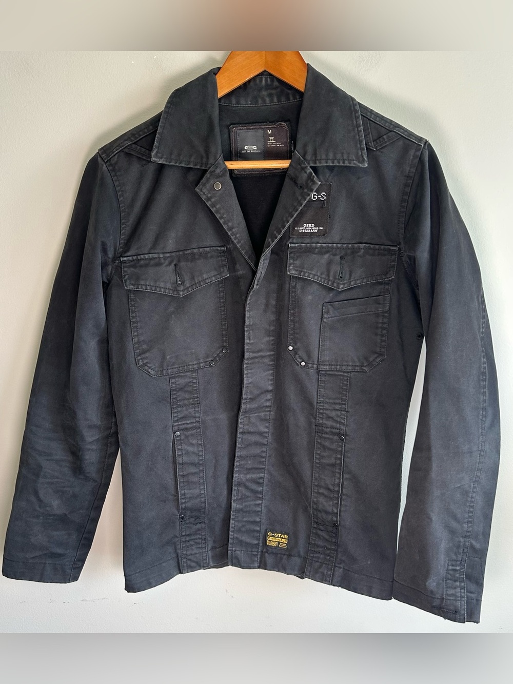 G-Star RAW Men’s Slack Shirt Overshirt Sz M Black Gray Cotton Military Utility